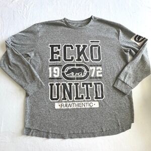 Ecko Unltd Graphic Thermal Shirt 3XL Gray Waffle Knit Y2K Streetwear 90s Grunge
